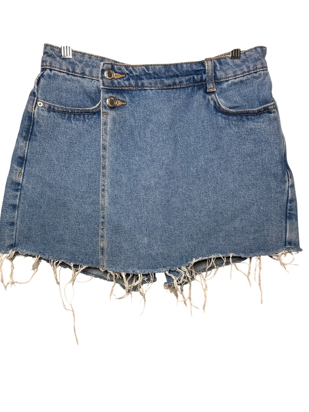Zara Light Blue Denim Mini Skirt with Frayed Hem